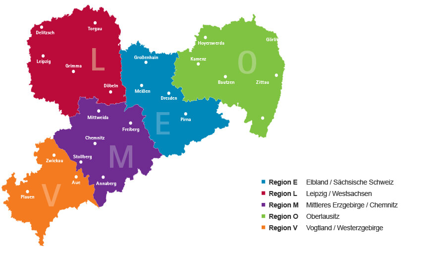 Regionen in Sachsen als Karte